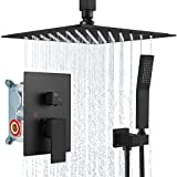 Aolemi Matte Black Shower System 12 Inch Rain Shower Head Ceiling Mount with Handheld Spray Luxury High Pressure Shower Combo Set Rough-in Valve and Shower Trim Included Bathroom
