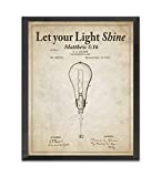 Let your Light Shine, Matthew 5:16 Bible Verse Patent Art Print, Unframed, Vintage Thomas Edison Light Bulb Patent, Christian Wall Art Decor Poster Sign, All Sizes