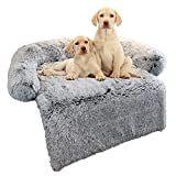 Calming Dog Bed Fluffy Plush Dog Mat for Furniture Protector with Removable Washable Cover for Large Medium Small Dogs and Cats (Medium(41x37x6), Light Grey)