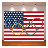 XLL International Olympic Rings Photography Background Flag Olympic Sport Photo Backdrops Countries for Classroom Garden Grand Opening Sports Clubs Party Supplies 5x3ft