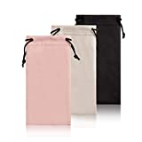 Drawstring Soft Glasses Pouch Linen- Fabric 3 Pack Storage Phone Pouch Microfiber Sunglasses Case Storage Eyeglasses Pouch Cleaning Cloth Pink Sunglass Sleeve