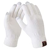 Fantastic Zone Women's Winter Stretch Cashmere Gloves for Women Solid Color Warm Knitted Thick Warm Gloves White One Size