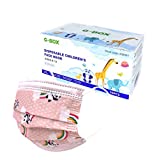 G-Box [Public Company] Kids Face Masks, Children's Face Masks Disposable, 3-Layer, Cute Cartoon Patterns(50-pcs) (Pink Rainbow Panda)