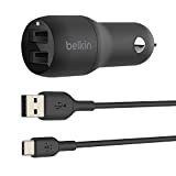 Belkin Dual USB Car Charger 24W + USB-C Cable (Boost Charge Dual Port Car Charger, 2-Port USB Car Charger) Nintendo Switch Car Charger, iPad Pro Car Charger (CCE001bt1MBK), Black