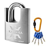 KAWAHA 21/60KD-5K High Security Stainless Steel Shrouded Padlock with Key for Both Indoor and Outdoor use (SUS304 Stainless Steel, Heavy Duty, Anti-Rust) (2-3/8 in. (60mm), Keyed Different - 5 Keys)