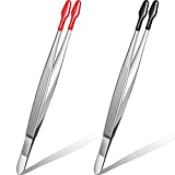 Lasnten 2 Pieces Rubber Tipped Tweezers Silicone Coated Soft Tweezers Rubber Tip Steel Forceps Non Marring Flat Tip Lab Industrial Hobby Craft Tweezers Tools, Black and Red Tip, 5.91 Inch