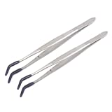 OdontoMed2011 Pack of 2 Tweezers Bent Tip PVC Coated 6-1/2" Long Rubber Tips Jewelry Hobby Crafts Tools 'Meriam'