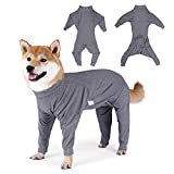 CAVSOIR Dog Onesie Recovery Suit E-Collar Alternative Pet Abdominal Wounds Protector Shirt Long Sleeve Dog Pajamas Anti Licking Prevent Shedding Hair Jumpsuits for Medium Large Dogs (XXL, Grey)