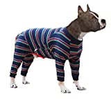 Size XS to 3XL, 2 Colors Dog Onesie Long Sleeve, Full Cover Pet Pajamas, Dog Plaid Shirt, Lightweight Dog Jumpsuit Striped X-Large