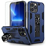 VEGO Compatible with iPhone 13 Pro Max Stand Case, Built-in Hidden Kickstand Magnet Grip Military Grade Shockproof Protective Case with Screen Protector for iPhone 13 Pro Max 6.7 inch 2021 - Blue