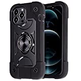 XBO Compatible for iPhone 13 pro max Case with Stand, Heavy-Duty Military Grade Shockproof Phone Cover with Adjustable Ring Kickstand for iPhone 6.7 2021 Accessories - Black