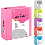 3 Inch Binder 3 Ring Binders Pink, Slant D-Ring 3 Clear View Cover with 2 Inside Pockets, Heavy Duty Colored School Supplies Office and Home Binders  by Enday