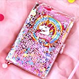 SHININGSOUL Unicorn Sequin Cute A6 6-Ring Loose Leaf Binder Journal for Teen Teenage Girls, Kids, Women, Beautiful Gift Pack with Unicorn Stickers, Cover, Insert, Ruler, Storage Bag, Gel Pen, ect