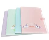 4 Pack 5 Pockets Expanding File Folder Accordion with Button,Cute Unicorn Letter A4 Accordion Folder File Organizer for for Office School