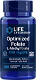 Life Extension Optimized Folate (L-Methylfolate) – Supports Heart & Brain Health – Non-GMO, Gluten-Free, Vegetarian –1700 mcg DFE — 100 Vegetarian Tablets