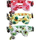 Lamphyface 3 Pack/Set Cat Collar Breakaway with Cute Bow Tie and Bell for Kitty Adjustable Safety Fruit