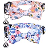 Lamphyface 2 Pack/Set Cat Collar Breakaway with Cute Bow Tie and Bell for Kitty Adjustable Safety Floral,Orange&Blue