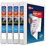 Avery Heavy Duty View 3 Ring Binder, 1" One Touch Slant Ring, Holds 8.5" x 11" Paper, 4 White Binders (79799),79780