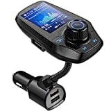 Bluetooth FM Transmitter in-Car Wireless Radio Adapter Kit W 1.8" Color Display Hands-Free Call AUX in/Out SD/TF Card USB Charger QC3.0 for All Smartphones Audio Players