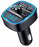 Bluetooth Car Adapter FM Transmitter, V-Proof Car Wireless Radio Transmitter Adapter Music Player Car Kit W Blue Circle Ambient Light, 2 USB Ports, Hands Free Calling, TF Card & USB Flash Drive