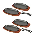 JapanBargain 1809, Sizzling Steak Plate Set with Wooden Base Cast Iron Fajita Skillet Server Plate for Home or Restaurant Use, Induction Cookware, 2 Set