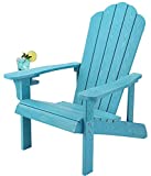 Adirondack Chair Weather Resistant, Hard Plastic Adirondack Chair with Cup Holder, Comfortable Easy to Assemble and Maintain, Outdoor Chair for Patio, Backyard Deck, Fire Pit & Lawn Porch - Lake Blue