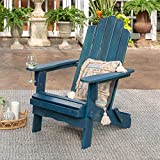 Walker Edison Sully Classic Solid Acacia Wood Outdoor Folding Adirondack Chair, 38 Inch, Navy Blue Wash