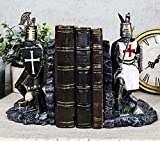 Ebros Black and White Medieval Crusader Knight Bookends Statue 7.5" Tall Set Suit of Armor Swordsman Knights of The Cross Age of Kings Decorative Bookends Sculpture