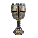 Medieval Lore Legendary Crusader Knight Helmet Armor 7oz Wine Chalice Goblet With Stainless Steel Insert