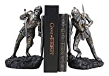 Ebros Dueling Medieval Crusader Knights with Giant Coat of Arms Heraldry Shields Bookends Statue Set 8.25" Tall Suit of Armor Swordsman Knight Age of Kings Decorative Book Ends Sculptures