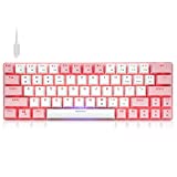 Gishine CQ63 60 percent RGB Mechanical Keyboard 63 Keys, Wired/Wireless Bluetooth Keyboard Gaming/Office for iOS Android Windows and Mac with Blue Switch -White and Pink