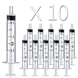 10 Pack 2ml/cc Plastic Syringe Liquid Measuring Syringe Tools Individually Sealed with Measurement for Scientific Labs, Measuring Liquids, Feed Pets, Medical Student, Oil or Glue Applicator (2ML)