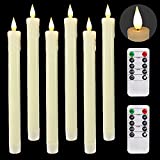 Homemory Real Wax LED Flameless Taper Candles with Remote Timer, 9.6 Inches Ivory Flameless Candlesticks, Dripless Battery Operated Window Candles with 3D Flickering Flame for Fireplace Xmas Halloween