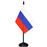 ANLEY Russia Deluxe Desk Flag Set - 6 x 4 Inch Miniature Russian Desktop Flag with 12" Solid Pole - Vivid Color and Fade Resistant - Black Base and Spear Top