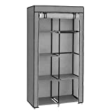 SONGMICS Portable Closet, Wardrobe, Clothes Storage Organizer with 6 Shelves, 2 Clothes Hanging Rails, for Bedroom, Apartment, with Herringbone Pattern, Gray URYG084G22