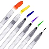 Water Coloring Brush Pens, Set of 6 Watercolor Painting Brushes Pen for Water Soluble Colored Pencils, Water Color Markers, Powdered Pigment Watercolor, Back to School Art Supplies (Clear)