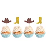 MonMon & Craft 24 Pcs West Cowboy Cupcake Toppers for Birthday / Baby Shower / Cowboy Hats Boots Western Theme Party Cake Decorations / Glitter Wester Cupcake Toppers