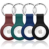ZryXal [4 Pack Protective Case for AirTag Phone Finder 2021, Soft Silicone Tracker Holder with Anti-Lost Keychain, Finder Items for Dogs Keys Backpacks (Brown/Midnight Green/Blue/Black)