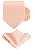 TIE G Solid Satin Color Formal Necktie and Pocket Square Sets in Gift Box (Peach Puff)