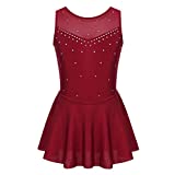 Aiihoo Kids Girls Sleeveless Shiny Rhinestone Ballet Leotard Dress Tulle Lyrical Dance Ice Skating Athletic Costumes Burgundy 6