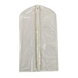 Household Essentials 311393 Hanging Garment Bag | Suit and Jacket Protector | Natural Cotton Canvas with Clear Vinyl Cover, Off-White
