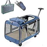 Upgrade Breathable Pet Carrier with Wheels, Portable Collapsible Pet Carrier Airline Approved, Foldable Dog Carrier for Small & Medium Dogs/Cats, Pet Rolling Carrier for Camping Travel Outdoor