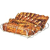 HiveSun Extra Large Beef or Pork Rib Rack for Smoking or Grilling - Holds 4 Ribs - Chemical Free 304 Stainless Steel - Extra Support Bars - Larger Design for More Airflow and Thick Ribs