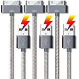 iPhone 4 Charger Cables (3 Pack 3.3 Ft) 30 Pin to USB Fast Charge & Sync Charging Cable Certified for Old Apple iPhone 4s / 4, 3G / 3GS, Old iPad 1/2/3, Old iPod Touch, Old iPod Nano