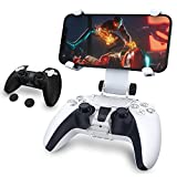 Supgear PS5 Controller Phone Mount Clip PS5 Controller Mobile Gaming Clip with X-shaped Design Adjustable Bracket 1PCS Rubber Protector Skins 2PCS Black Joystick Caps for Playstation 5 Game Controller