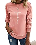 BIOHANBLE Womens Casual Funny Faith Spirituality Graphic Crewneck Sweatshirt Long Sleeve Loose Pullover Tops Shirts Pink