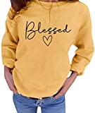 Blessed Sweatshirt for Women Letter Print Lightweight Thanksgiving Pullover Tops Blouse (Yellow, Medium)