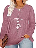 HDLTE Plus Size Faith Shirts Womens Long Sleeve Christian Inspirational Tops Casual O Neck Blouse(Pink, 2X)