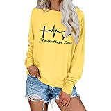 Faith Hope Love Christian Sweatshirt Women Long Sleeve Crewneck Inspirational Graphic Pullover Blouse Top Yellow