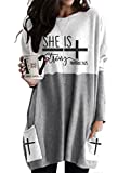 Womens She Is Strong Shirt Dress, Faith And Slogan Christian Sweatshirt Outfits Tops for Women(C-Faith-Strong, XL)